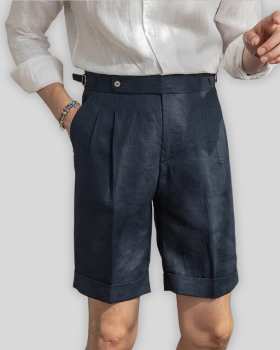 Short Oxford à plis - Bleu marine