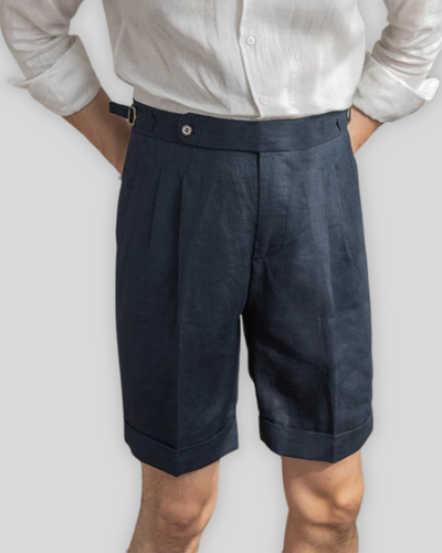 Short Oxford à plis - Bleu marine