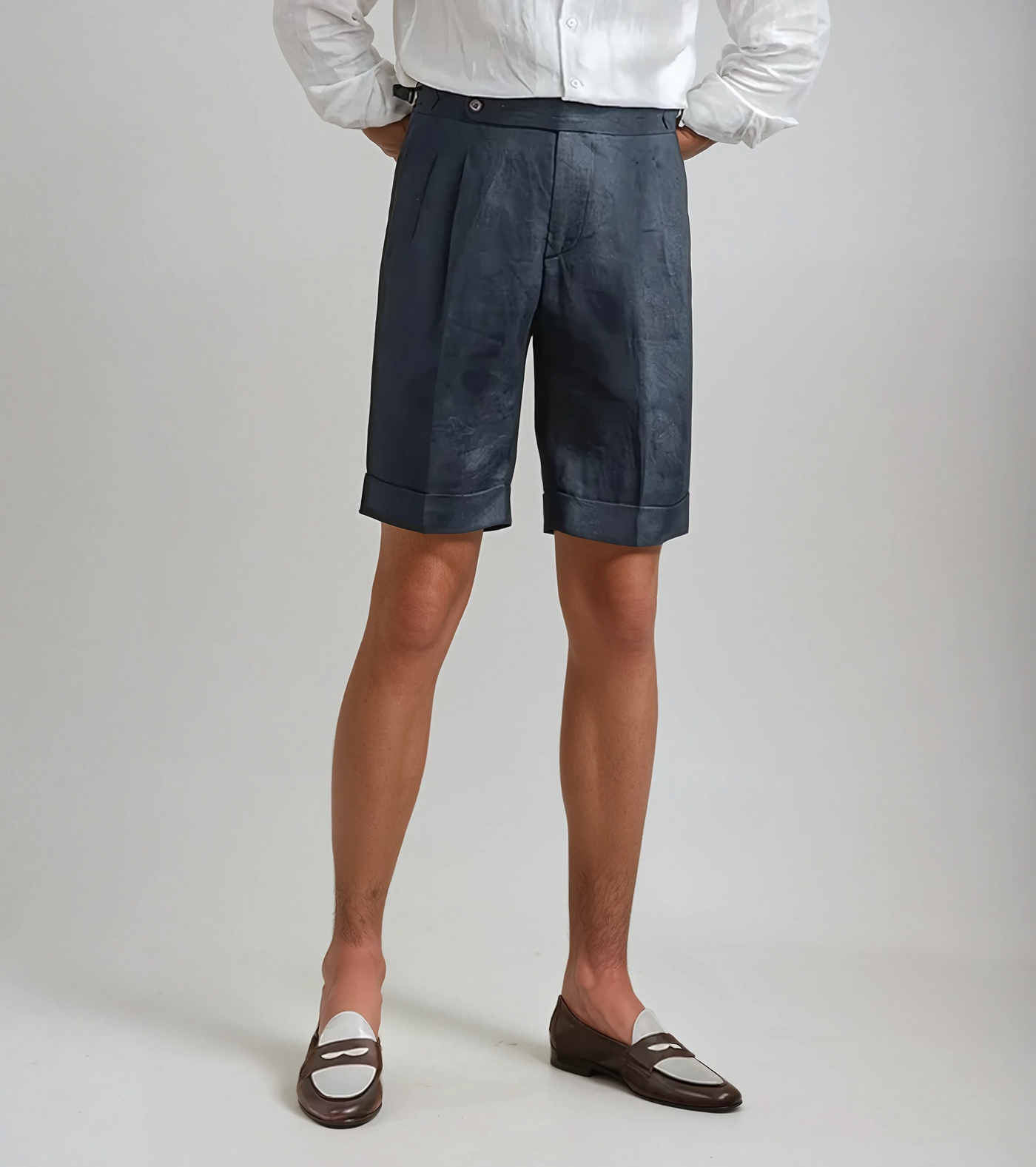 Short Oxford à plis - Bleu marine