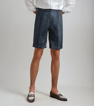 Short Oxford à plis - Bleu marine