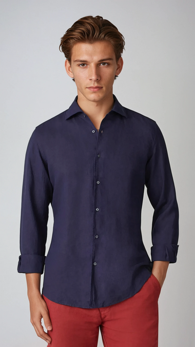 Chemise en lin, bleu marine