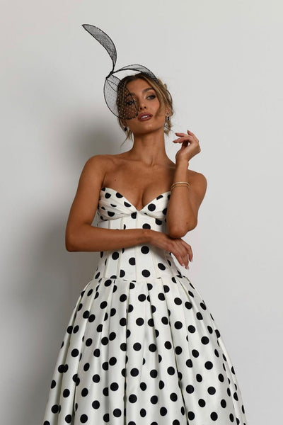 White Polka Dot Bandeau Midi Dress