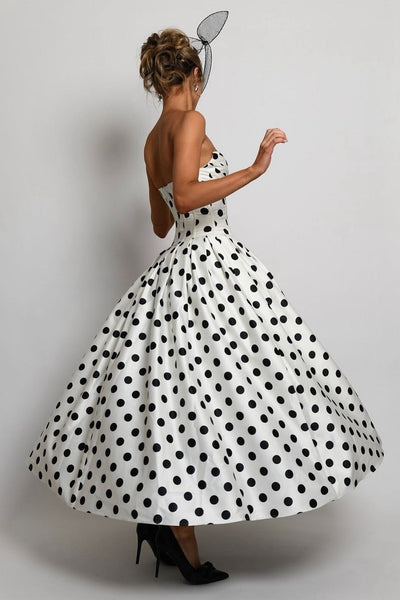 White Polka Dot Bandeau Midi Dress